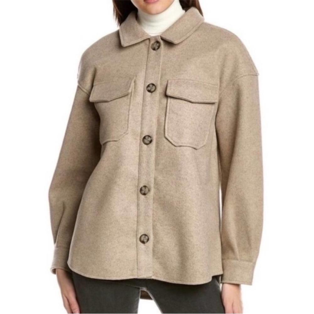 AVEC LES FILLES  Button Front Boyfriend Shacket Jacket in Oat Melange | large